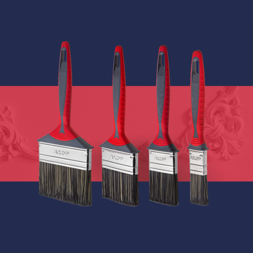 Кисти плоские для водных красок, ширина 25–100 мм, толщина 10 и 12 мм, двухкомпонентная ручка