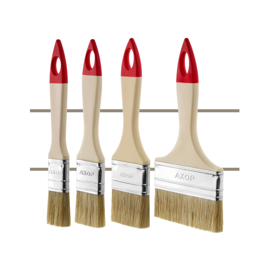 Кисти плоские универсальные, ширина щетины 25–100 мм, толщина 10–12 мм, легкая пластиковая ручка, Столичная